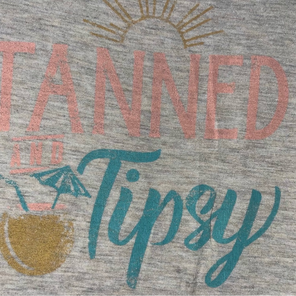 Maurices Gray Tee with Pink, Gold, and Teal Print
